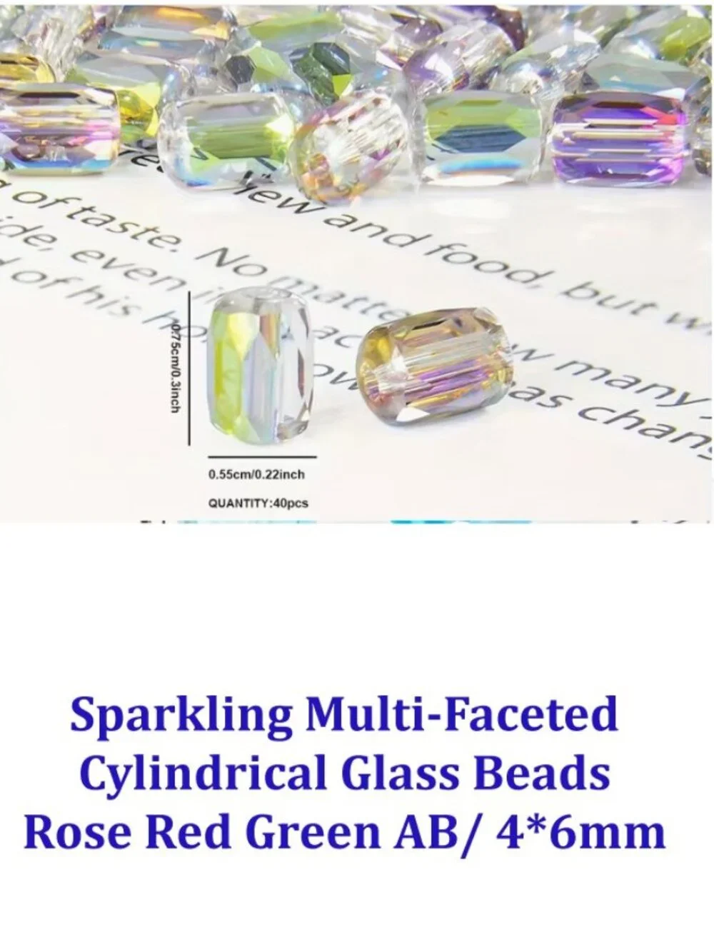 Sparkling Multi-Faceted  Cylindrical Glass Beads Rose Red Green / 4*6mm 40 Beads